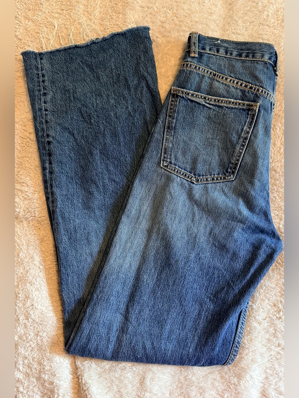 Zara Women's Blue Jeans Size 26x33 Tall High Rise Straight Leg Distressed Hem